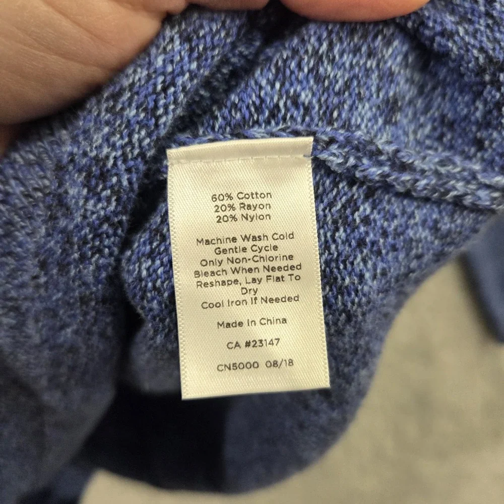 Talbots Sweater Women's Medium Blue‎ Marled Knit Ribbed Boat Neck Long Sleeve